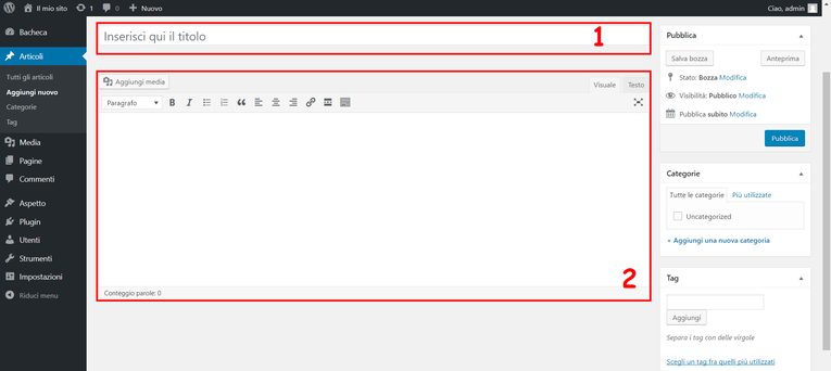 Wordpress Articolo Titolo e Contenuto
